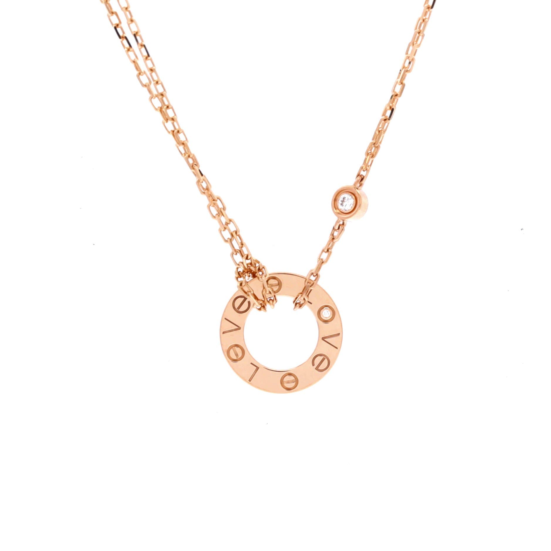 2 Diamonds Love Pendant Necklace 18K Rose Gold and Diamonds, Main, color, Metallic Gold