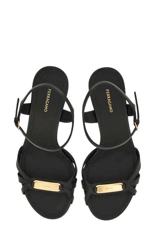 Ferragamo Strappy Sandal With New Vara Buckle In Nero