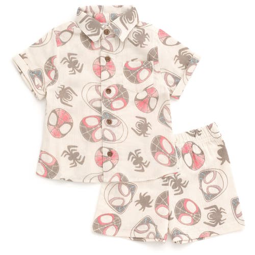 Marvel Spidey and His Amazing Friends Button-Down T-Shirt & Shorts Set in Off White 