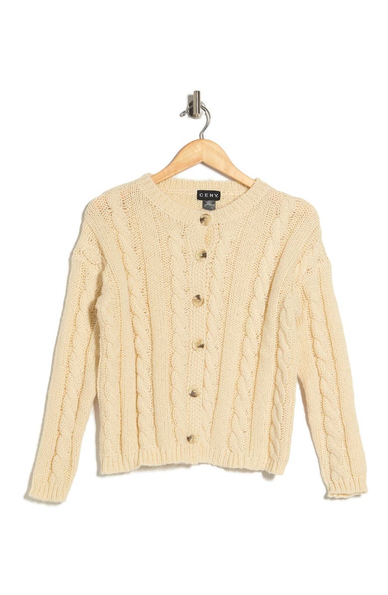 Cotton Emporium Cable Knit Button Front Cardigan, Alternate, color,