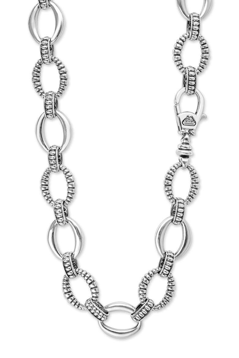 Signature Caviar Sterling Silver Oval Fluted Link Necklace, Alternate, color, SILVER