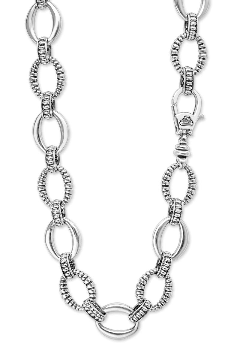 LAGOS Signature Caviar Sterling Silver Oval Fluted Link Necklace, Alternate, color, 
