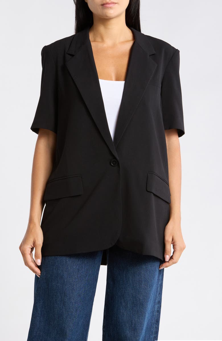 Leith Brooklyn Short Sleeve Blazer, Main, color, Black