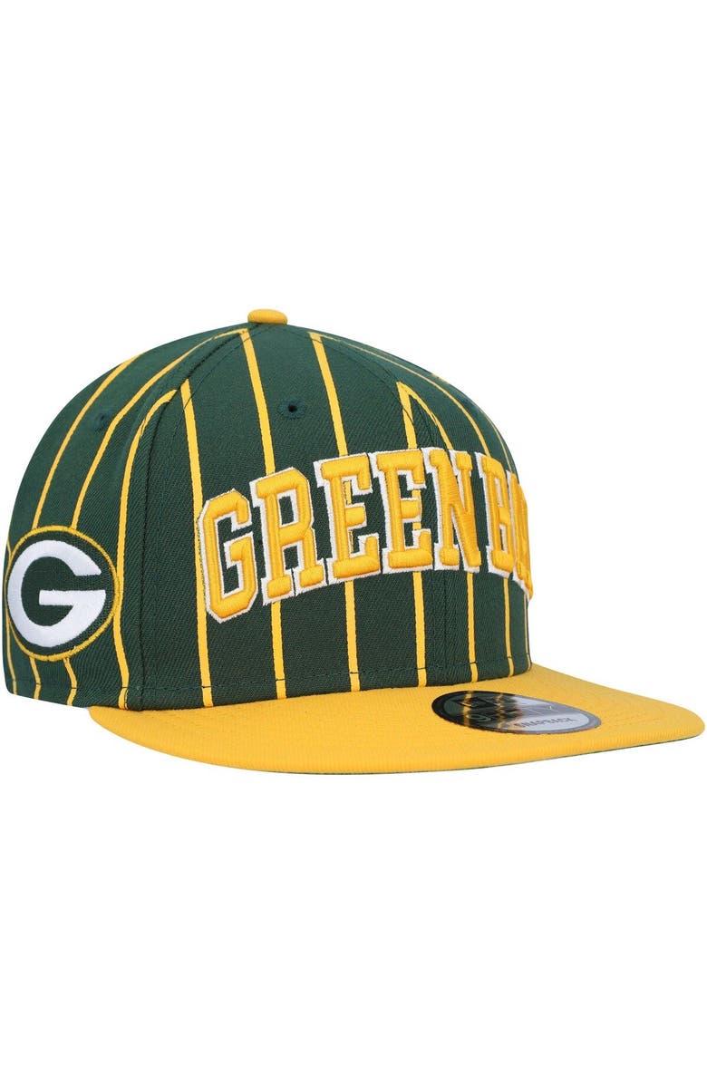 New Era Men's New Era Green/Gold Green Bay Packers Pinstripe City Arch 9FIFTY Snapback Hat, Main, color,