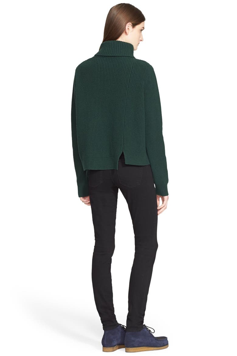 Ribbed Wool & Cashmere Turtleneck Sweater, Alternate, color, DARK GREEN