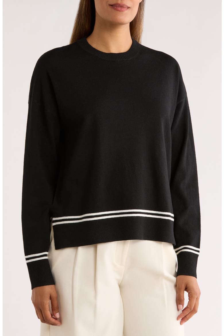 Tipped Crewneck Sweater, Main, color, BLACK- IVORY T TIPPING