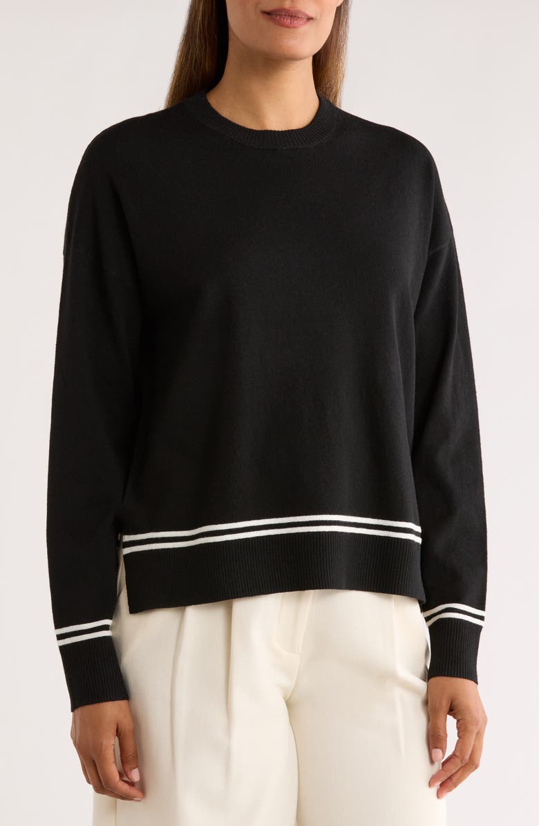 NORDSTROM RACK Tipped Crewneck Sweater, Main, color, Black- Ivory Tipping
