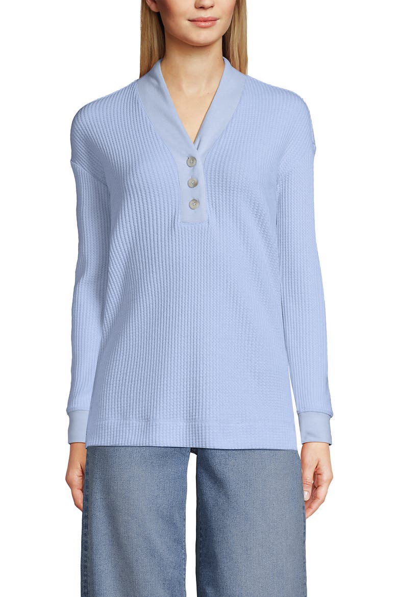 Long Sleeve Waffle Shawl Collar Henley, Main, color, Clearlake Blue
