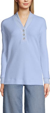 Lands' End Long Sleeve Waffle Shawl Collar Henley