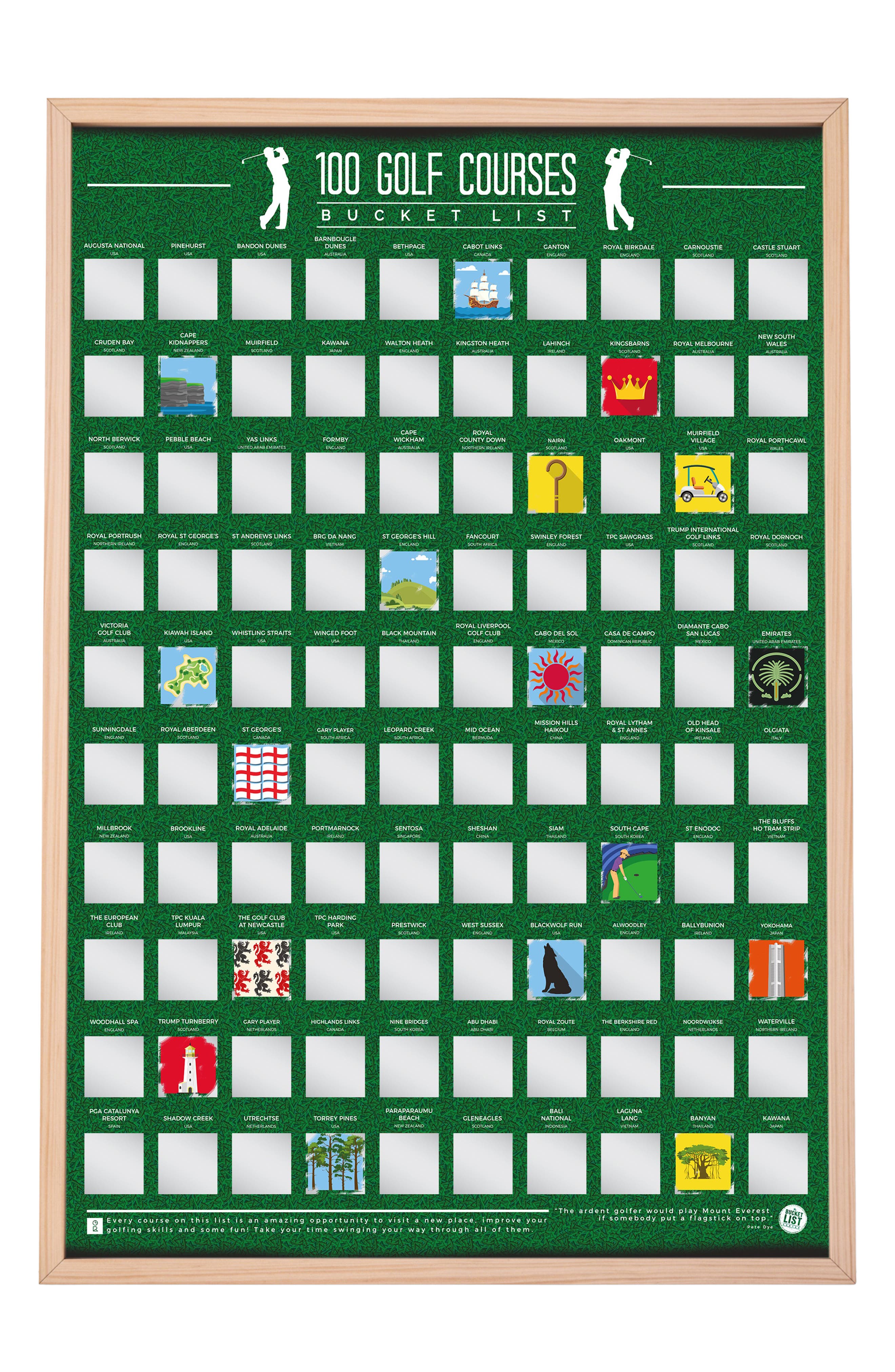 100 Golf Courses Bucket List Scratch Off Poster