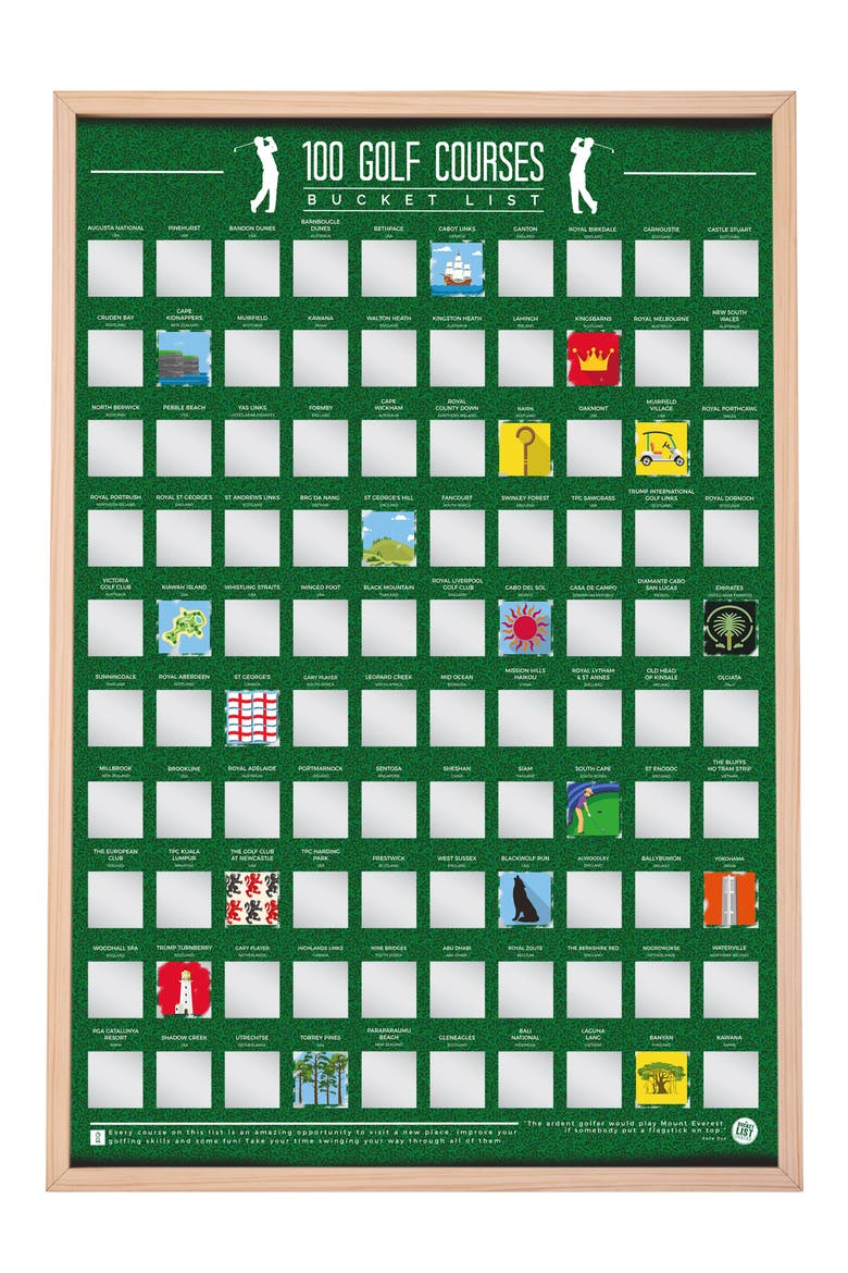 100 Golf Courses Bucket List Scratch Off Poster, Main, color, NO COLOR