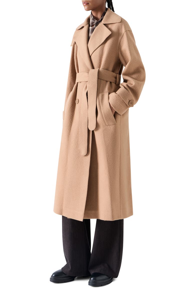 Heavy Wool Blend Belted Coat, Alternate, color, CAMEL