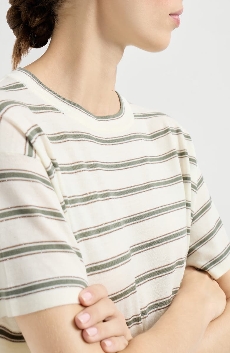 Brunello Cucinelli Sparkling stripe t-shirt, Alternate, color, Panama