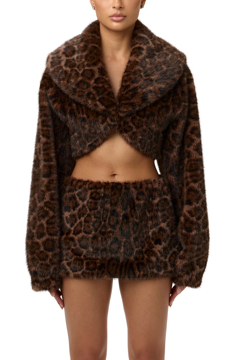 Naked Wardrobe Faux Fur Shrug, Main, color, Dark Leopard