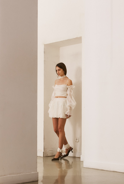 Saemdi Bubble Mini Skirt In Cream