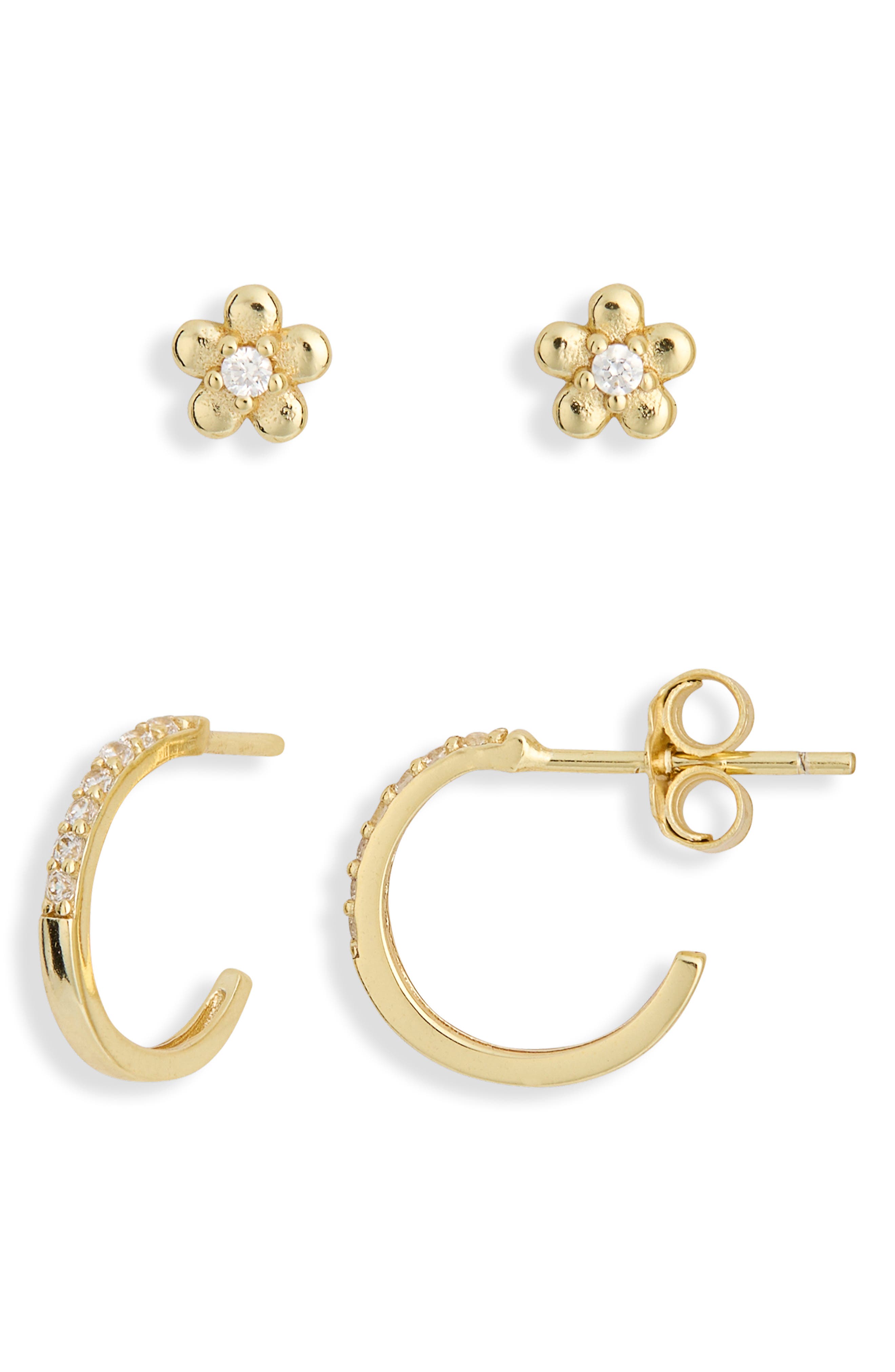 Set of 2 Flower Stud & Hoop Earrings