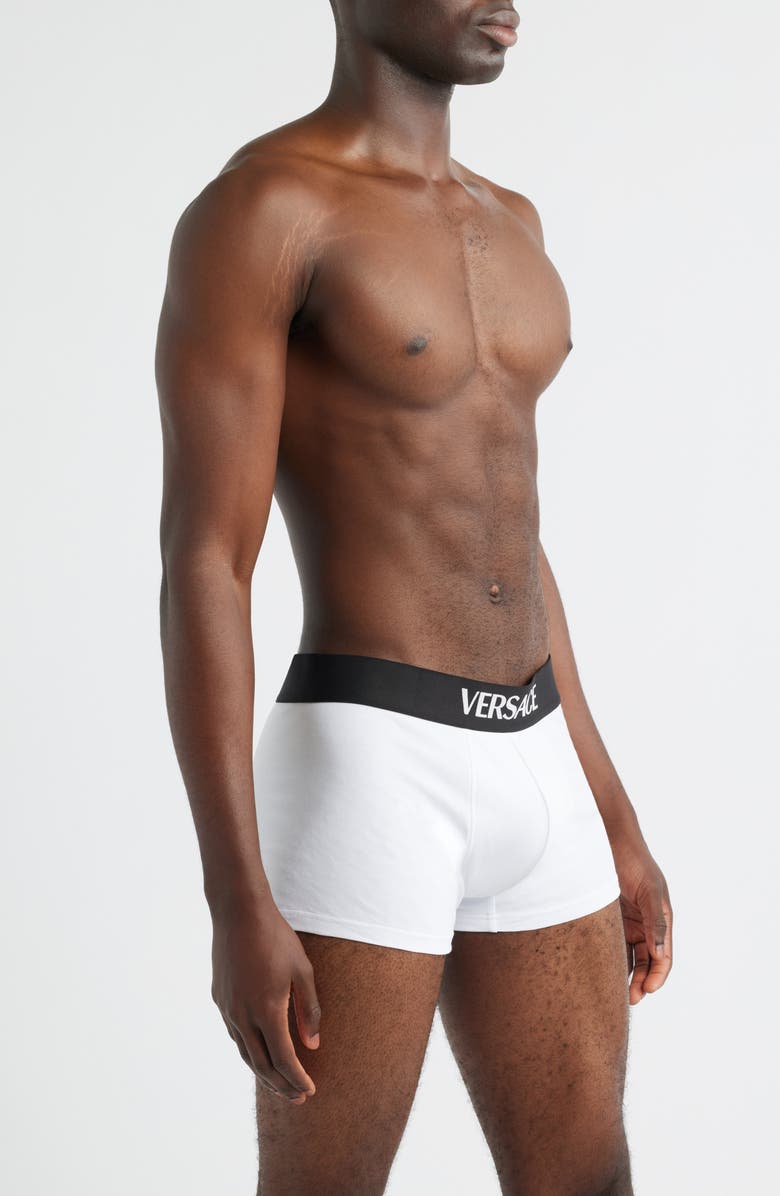 Versace Essential Logo Stretch Cotton Boxer Briefs, Alternate, color, Optical White