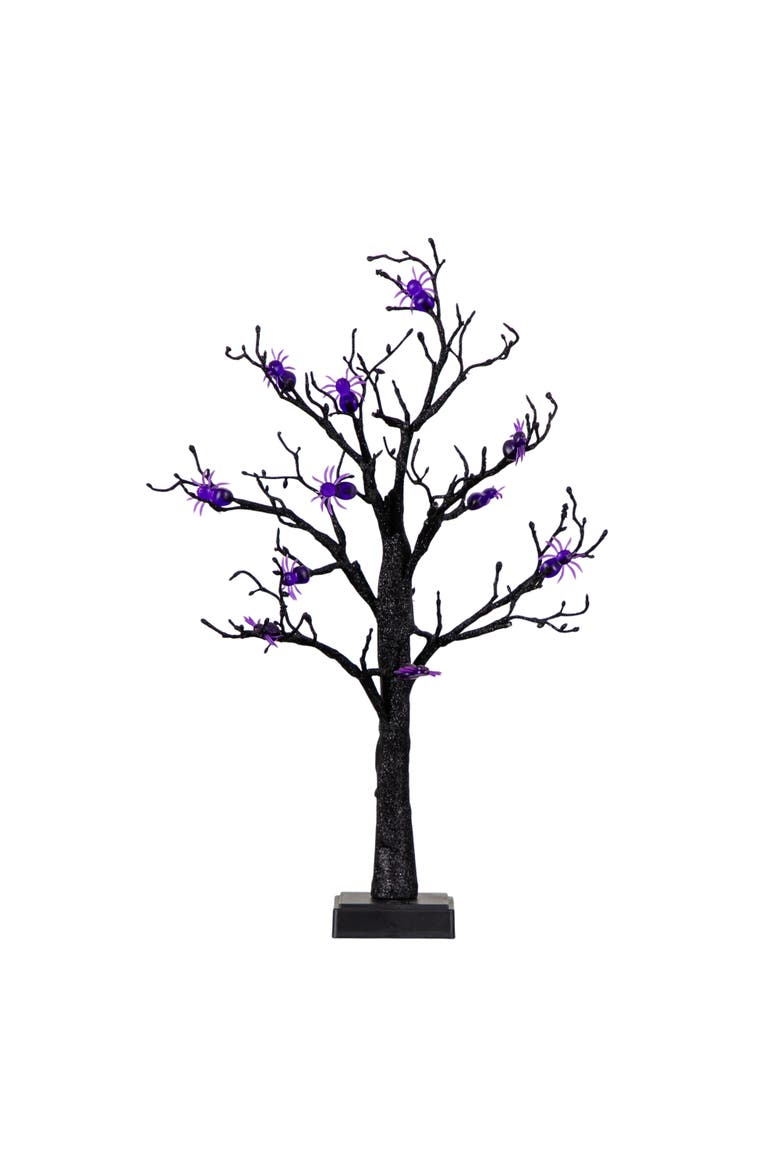 2-ft Pre-Lit Artificial Halloween Spider Twig Tree with 24 Purple LED Lights, Main, color, Black
