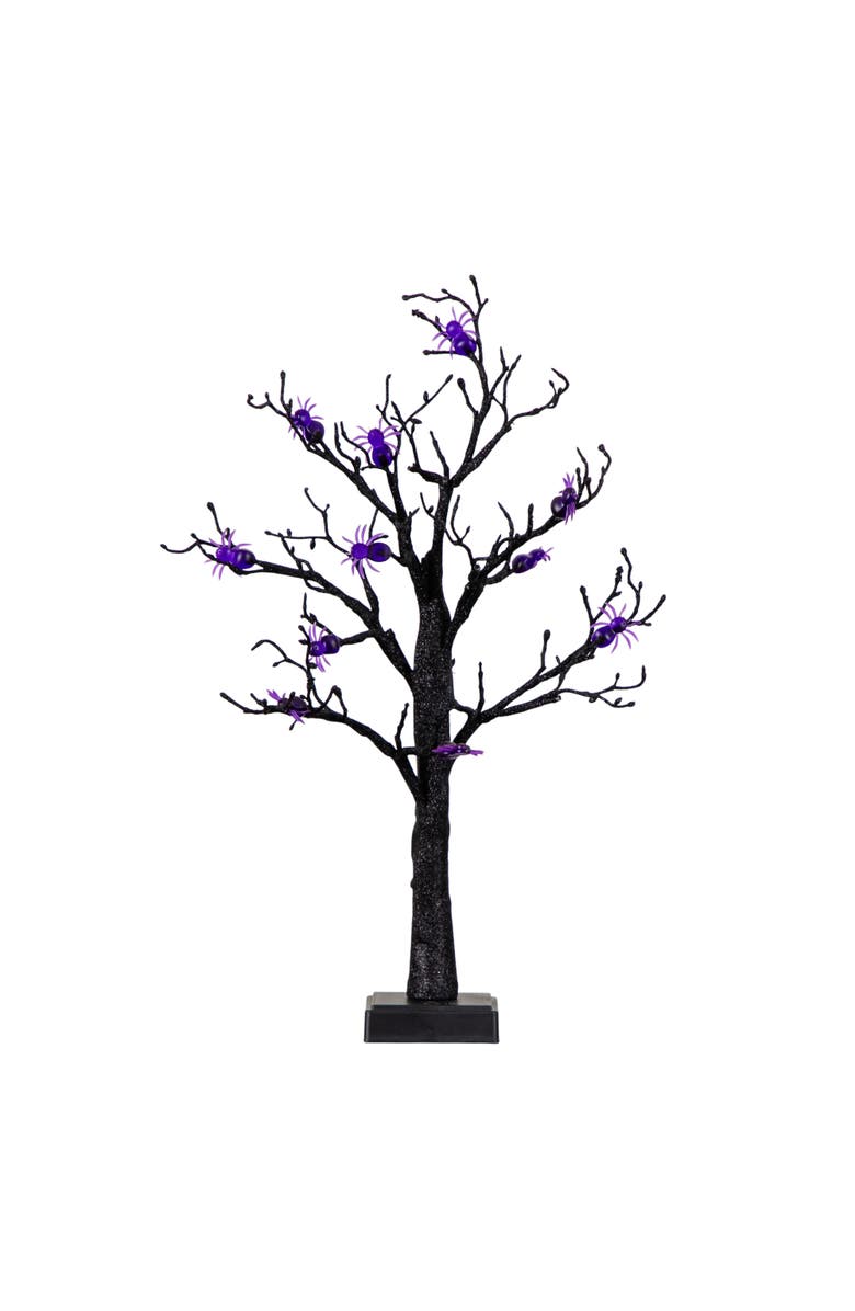 NEARLY NATURAL 2-ft Pre-Lit Artificial Halloween Spider Twig Tree with 24 Purple LED Lights, Main, color, Black