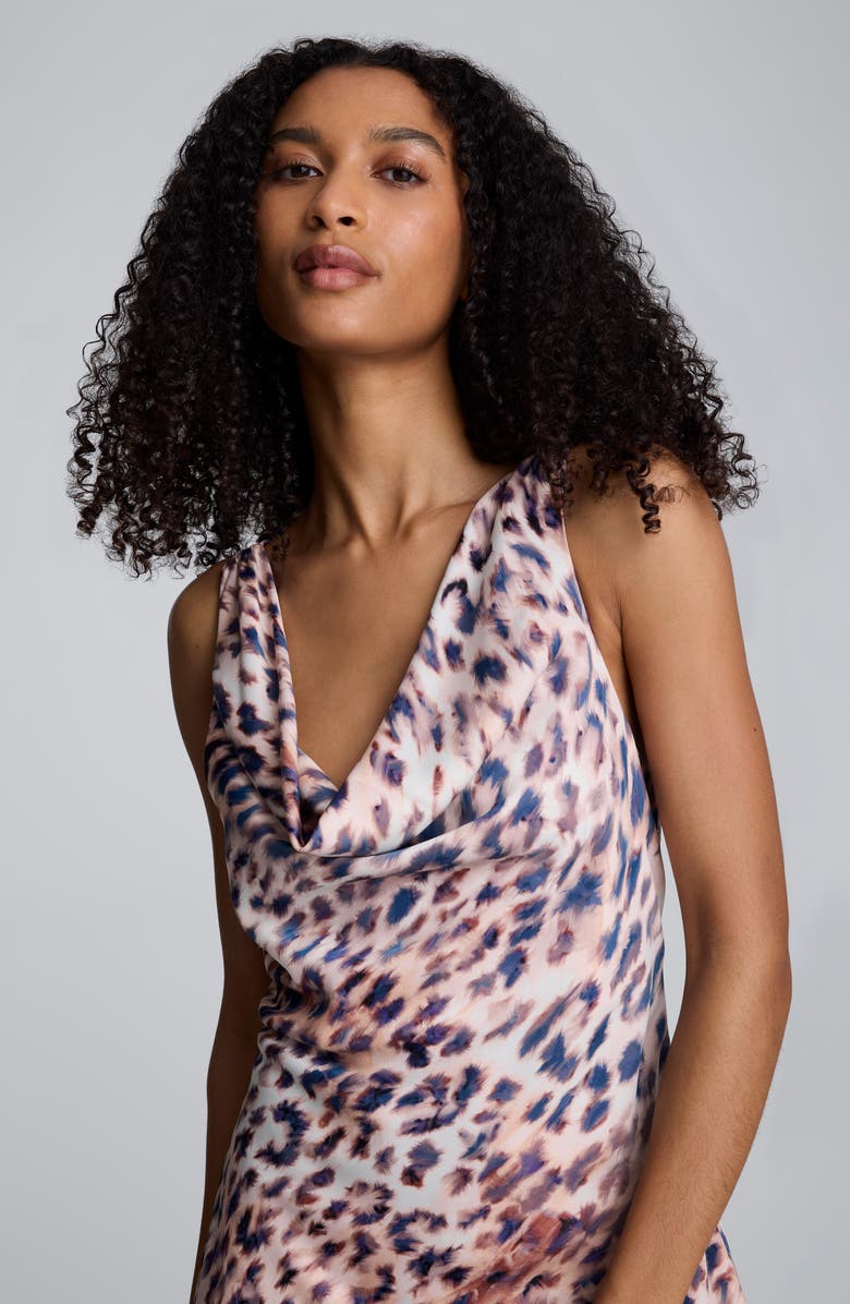 Kenneth Cole Abstract Animal Print Cowl Neck Asymmetric Dress, Alternate, color, Russet Multi