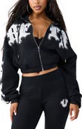 True Religion Crystal Patched Relaxed Full Zip Hoodie