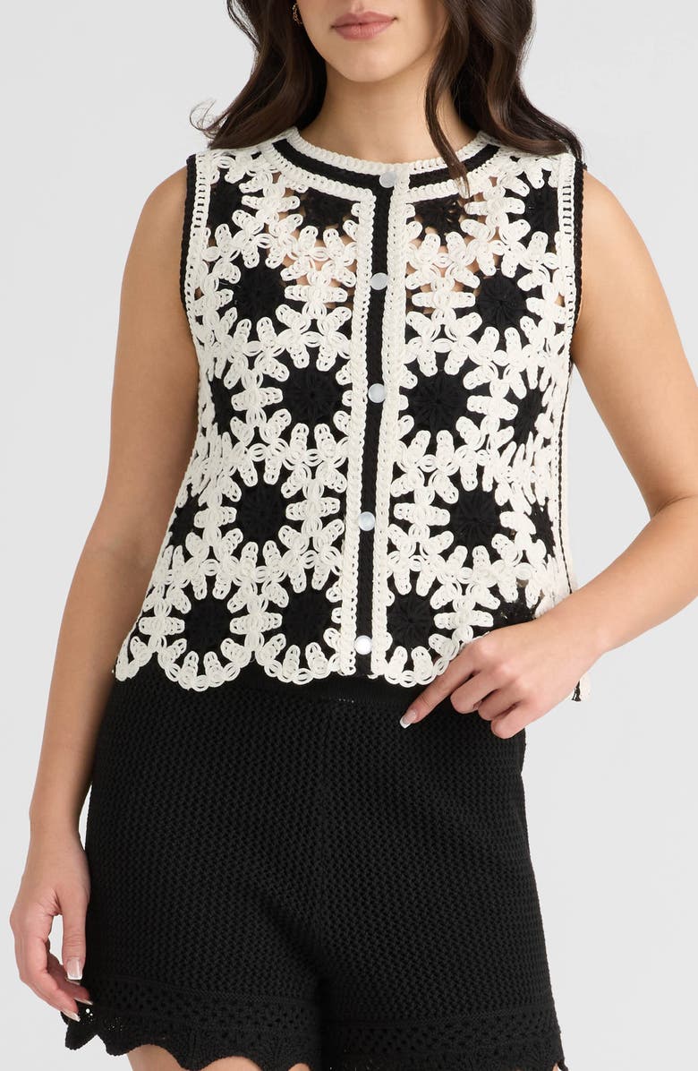 NVLT Buttoned Crochet Shell, Main, color, 