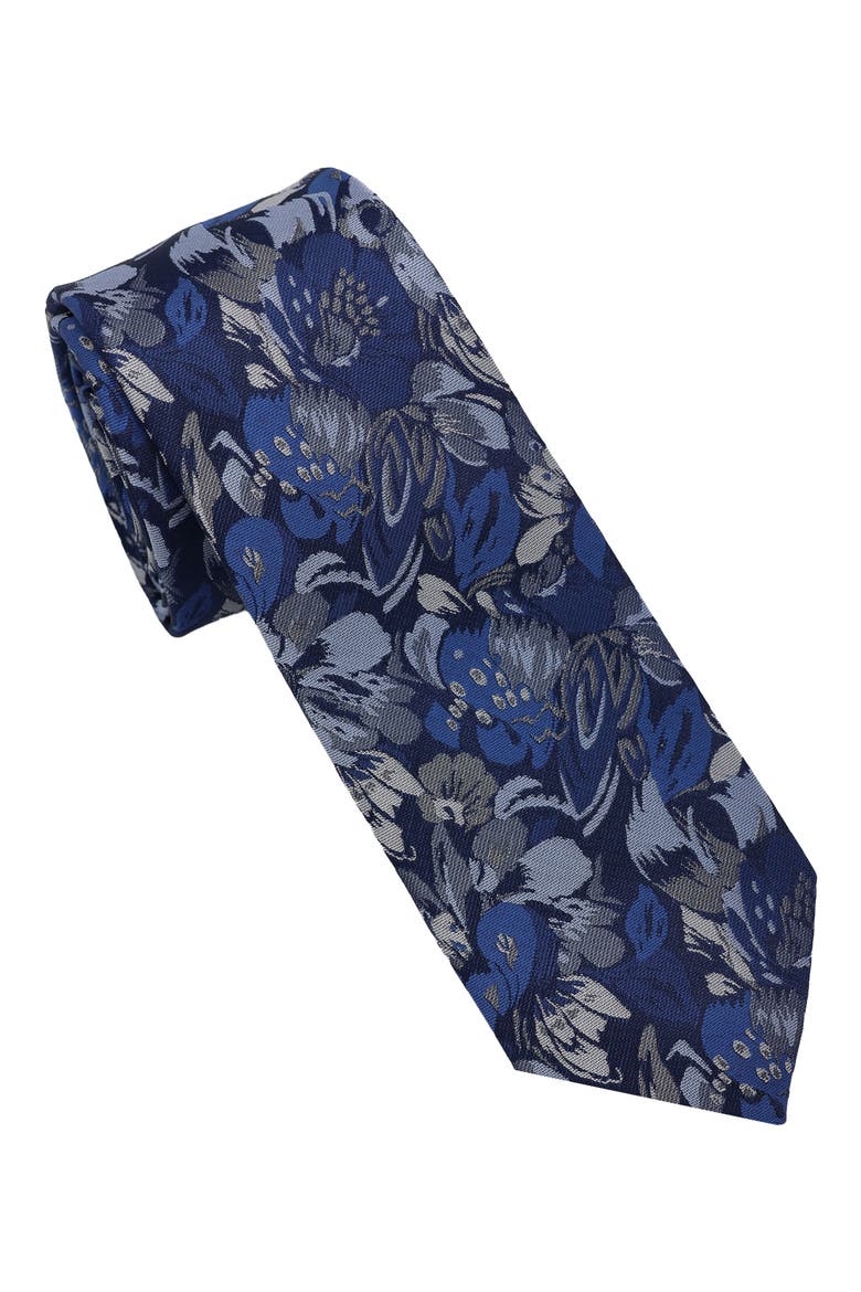 Abstract Floral Jacquard Slim Tie, Main, color, NAVY/ BLUE