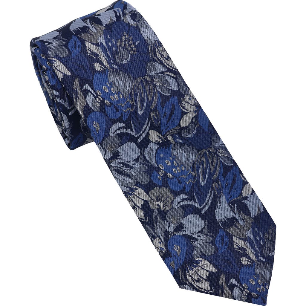 Ben Sherman Abstract Floral Jacquard Slim Tie In Blue