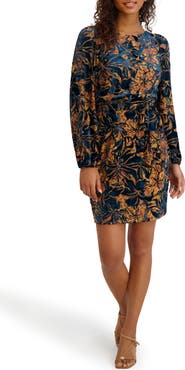 Kensie Velvet Mesh Burnout Long Sleeve Dress
