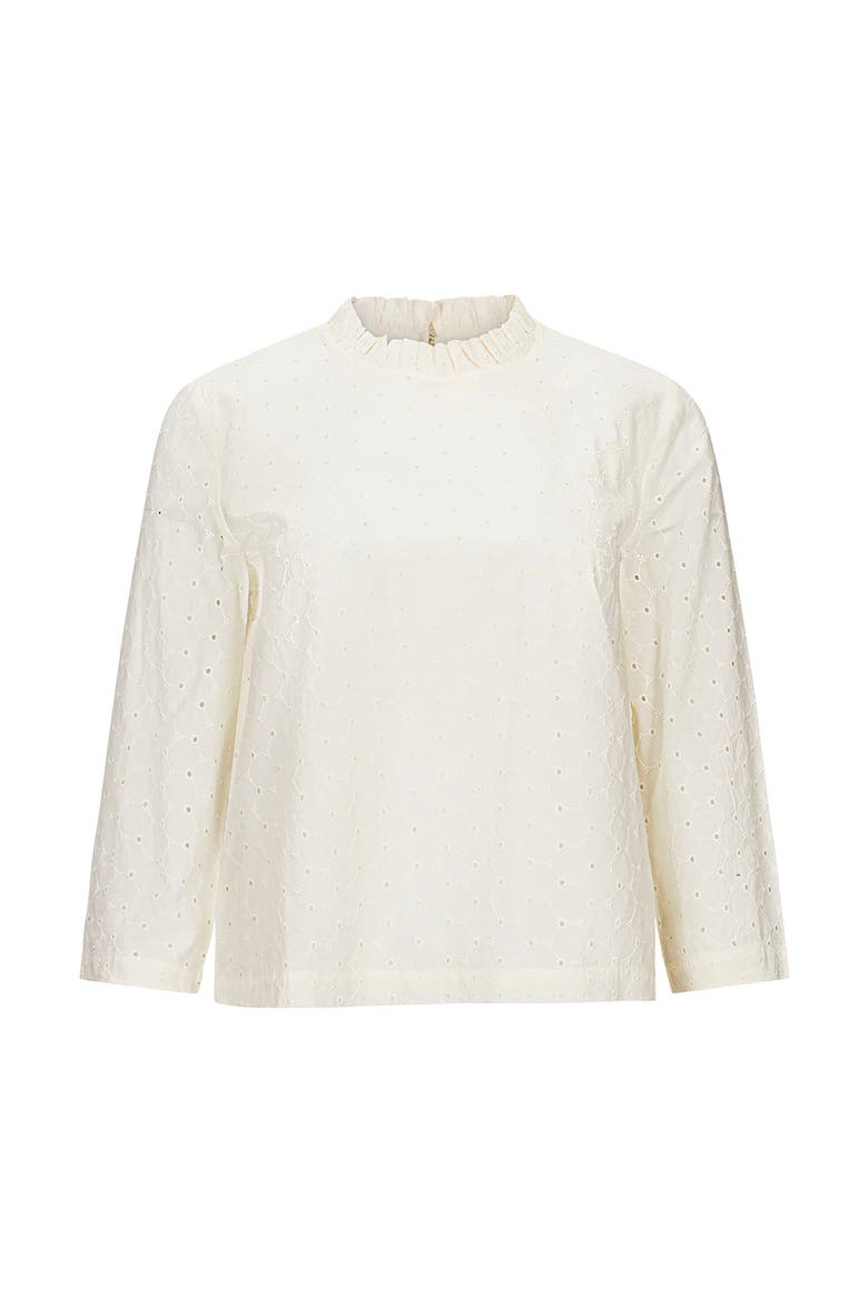 Organic Ruffle Neck Eyelet Top, Alternate, color, Ivory Eyelet