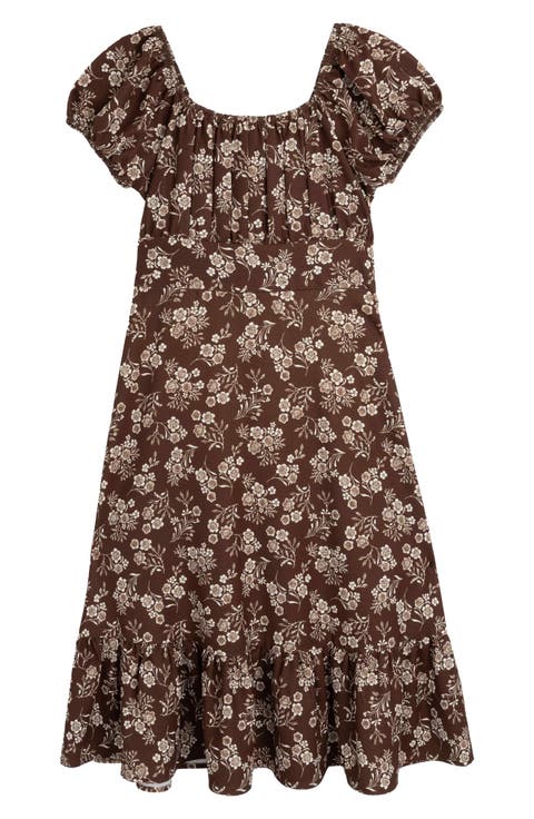 Kids' Floral Puff Sleeve Midi Dress