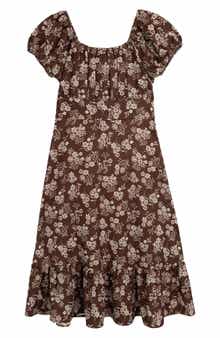 Kids' Floral Puff Sleeve Midi Dress