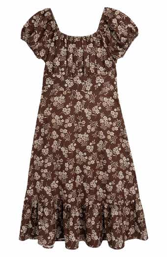Kids' Floral Puff Sleeve Midi Dress