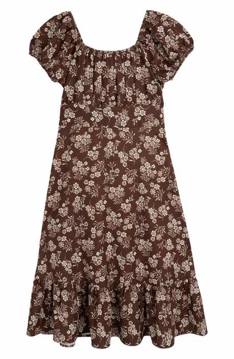 Kids' Floral Puff Sleeve Midi Dress