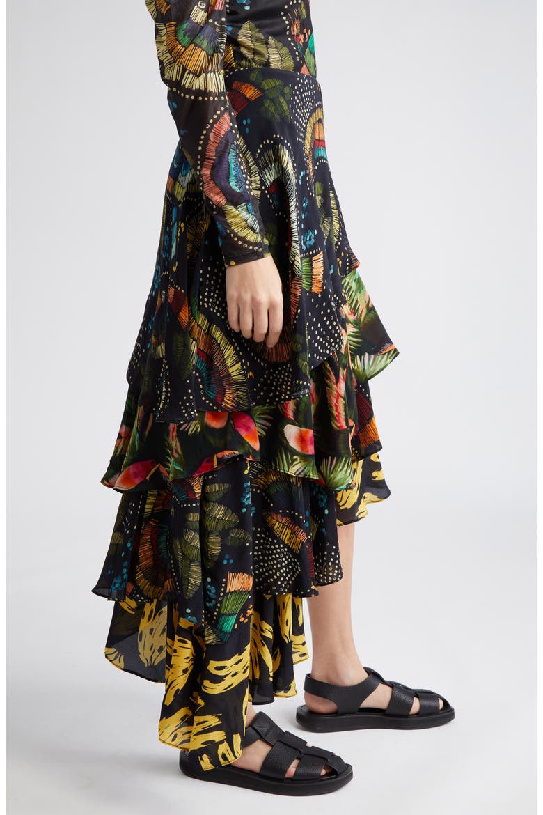 Mix Print Tiered Midi Skirt, Alternate, color, BLACK MULTI