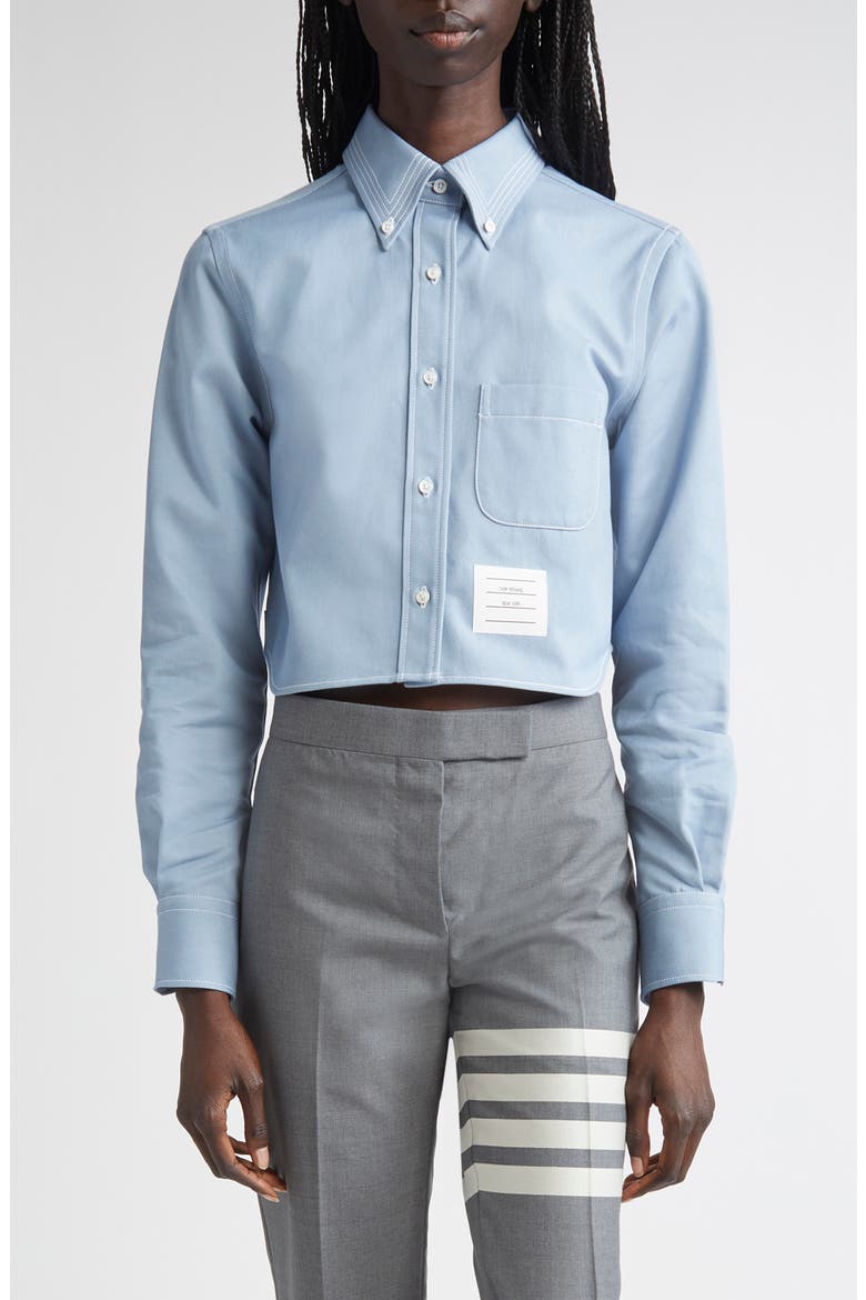 Classic Denim Cropped Button-Down Shirt, Main, color, LIGHT BLUE