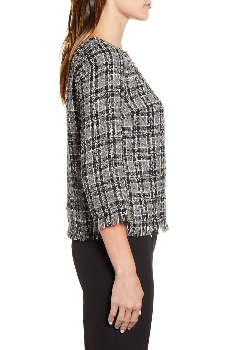 Anne Klein Fringe Tweed Blouse, Alternate, color,