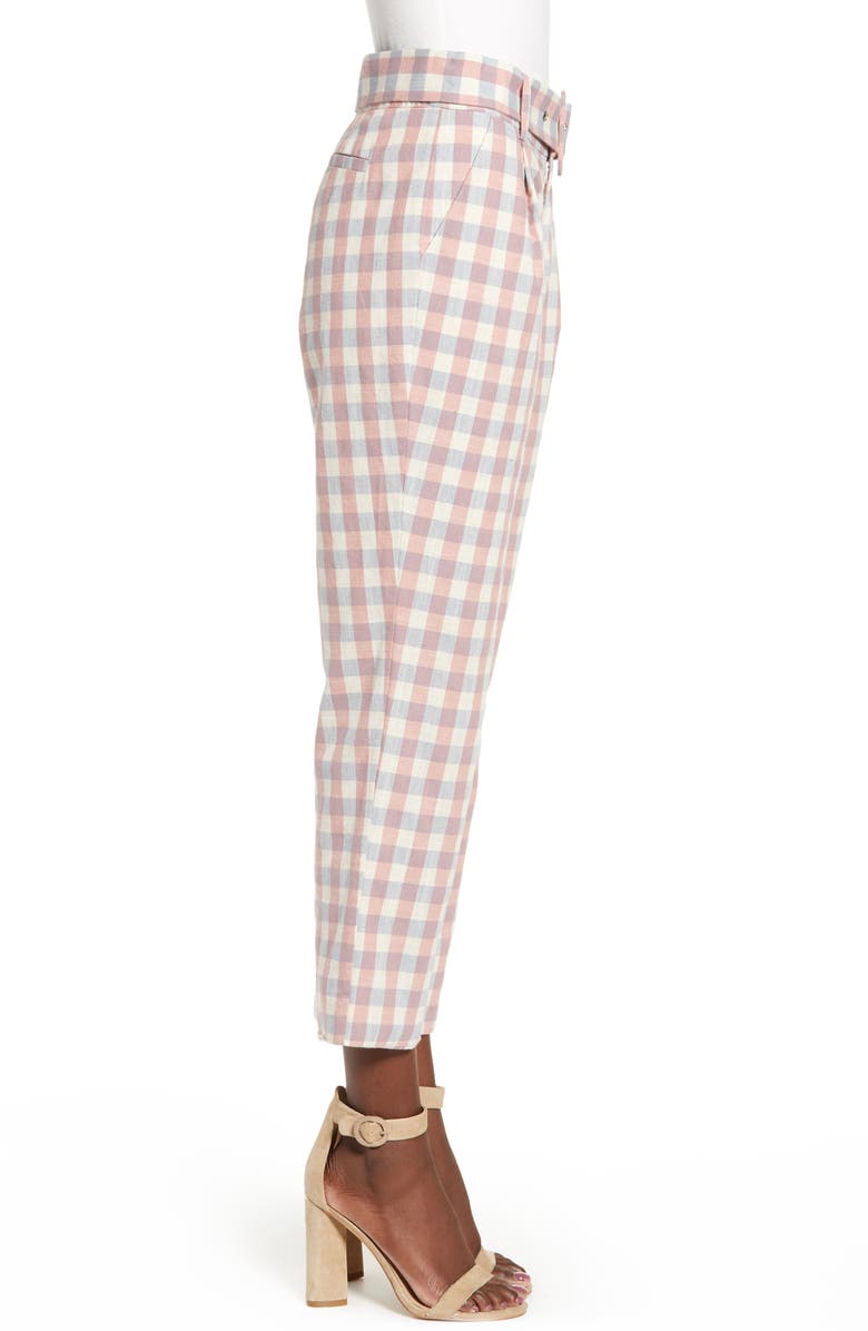 English Factory Gingham Check Belted Trousers, Alternate, color,