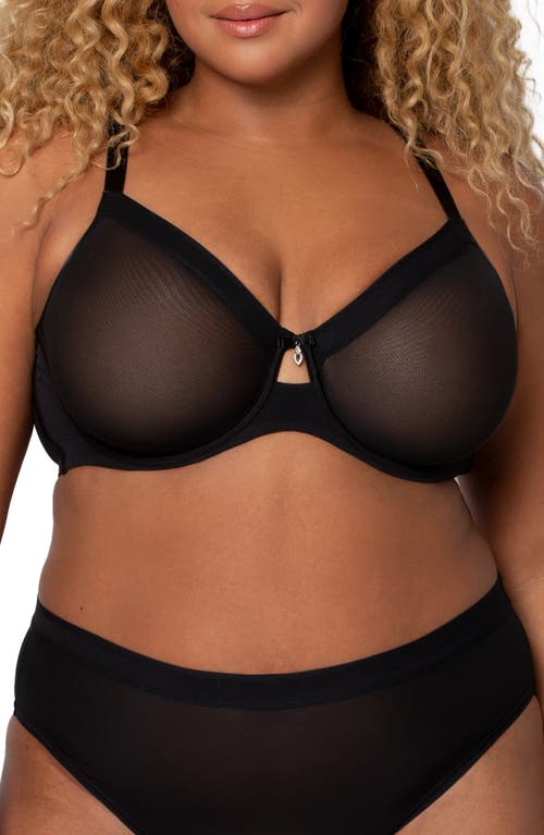 Curvy Couture Sheer Mesh Underwire Unlined Bra In Black