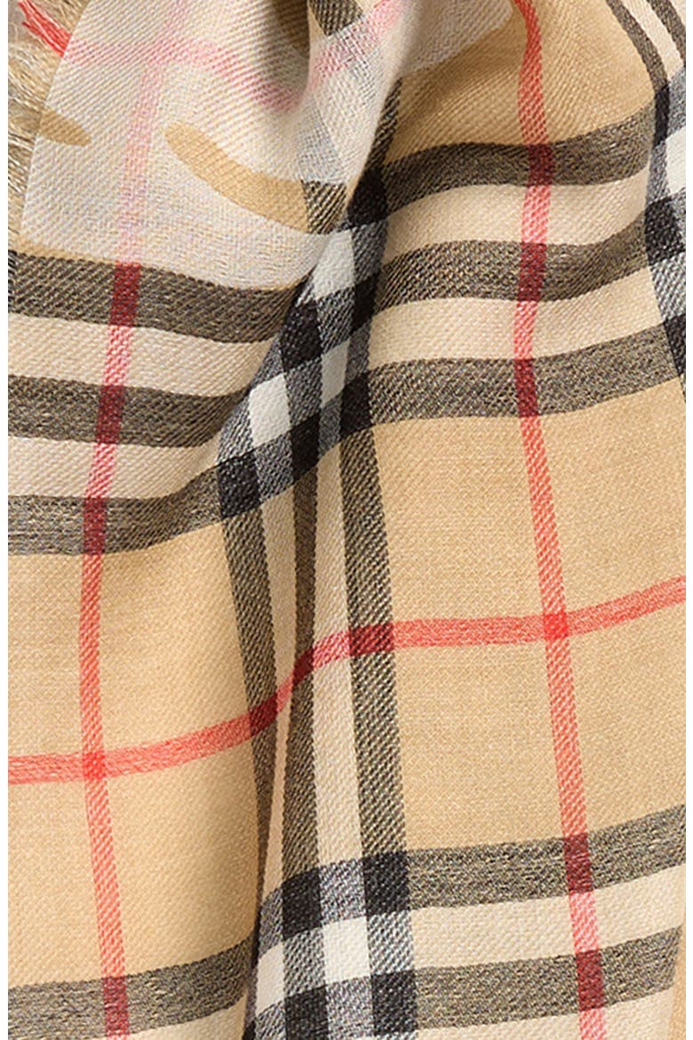 Wide EKD Check Wool & Silk Fringe Scarf, Alternate, color, SAND