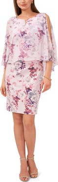 Chaus Notch Neck Floral Overlay Sheath Minidress