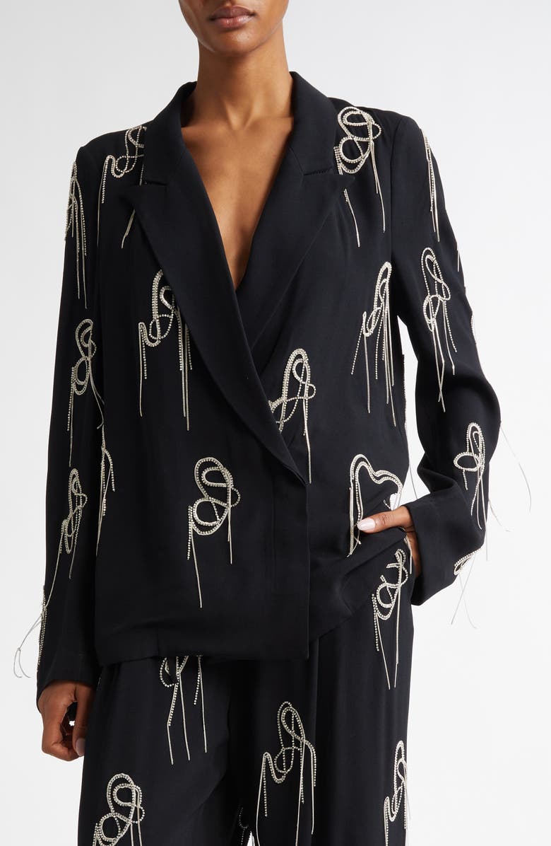 Dries Van Noten Caplana Crystal Chain Crepe Blazer, Main, color, 