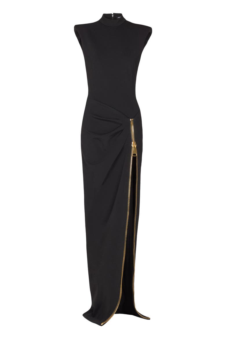 Long jersey dress with leg slit, Main, color, black