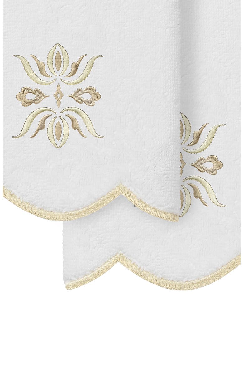 Flower Crest Scallop 2-Piece Fingertip Towel Set, Alternate, color, WHITE/ BEIGE