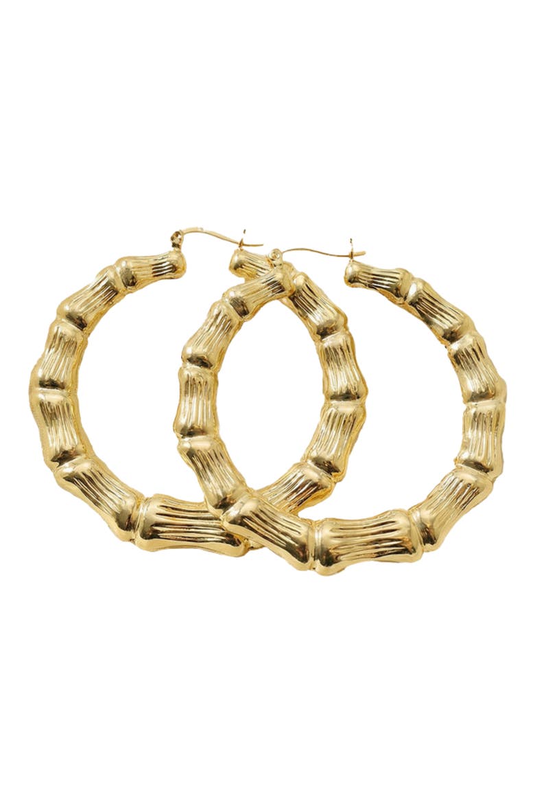 The Bamboo Hoop Earrings, Alternate, color, GOLD