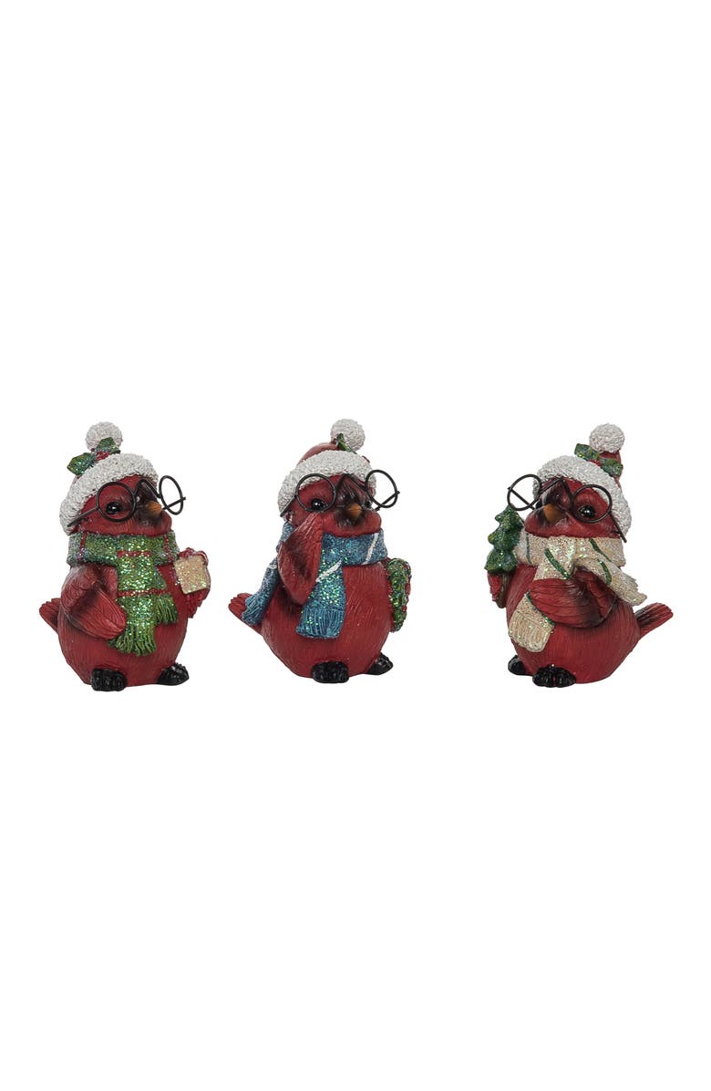Transpac Set of 3 Resin Cardinal Figurines Colorful Decorative Birds, Main, color, Red