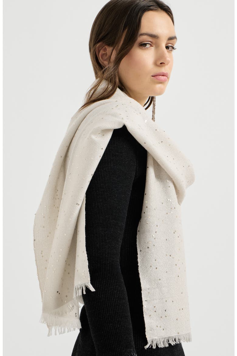 Cashmere and silk diamond yarn scarf, Alternate, color, Oyster