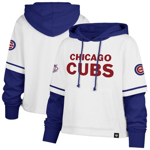 Women's '47 White Chicago Cubs Trifecta Shortstop Cropped Pullover Hoodie
