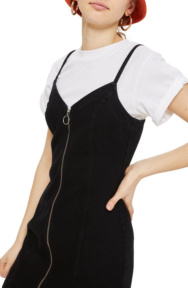 Topshop Zip Through Denim Body-Con Dress, Alternate, color, 
