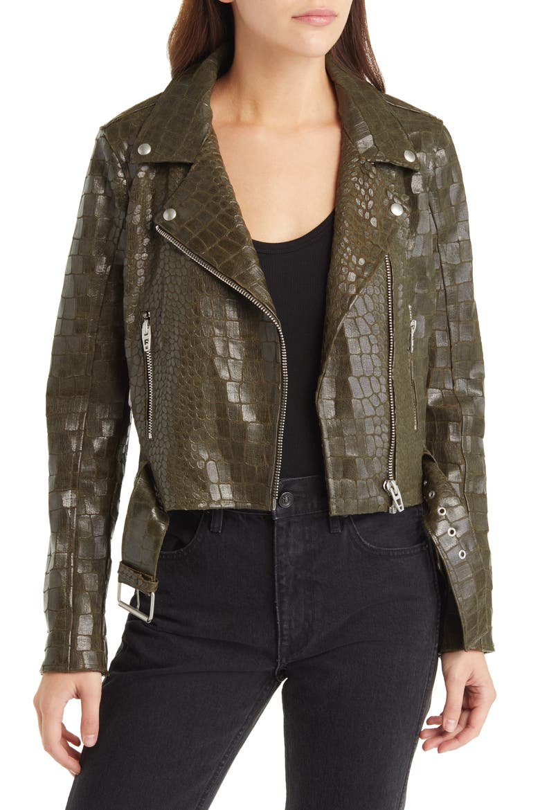 Croc Embossed Faux Leather Moto Jacket, Main, color, UNEXPECTED IMPULSE